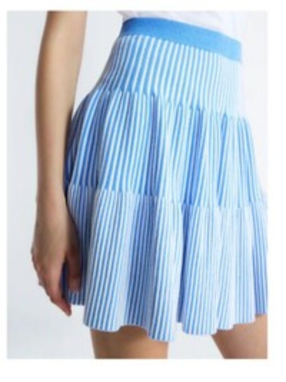 FREE ASSEMBLY Womens Blue Print Stripe Ribbed Stitch Tiered Mini Skirt XXL NWT